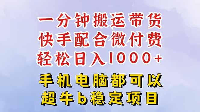 快手黑科技一分钟搬运带货,一刀不剪过原创,微付费投流玩法,轻松日入…-大米网创