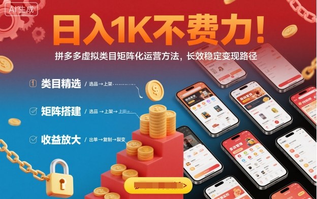 日入1K不费力!拼多多虚拟类目矩阵化运营方法,长效稳定变现路径-大米网创
