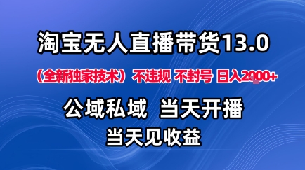 淘宝无人直播13.0，公域私域技术，不封号，不违规布局下半年旺季赛道，日入1K+（独家技术）-大米网创