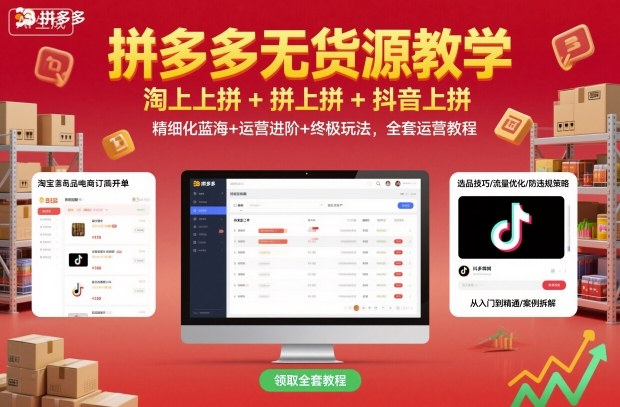 拼多多无货源教学，淘上拼+拼上拼+抖上拼，精细化蓝海+运营进阶+终极玩法，全套运营教程-大米网创