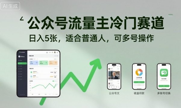 公众号流量主冷门赛道,日入5张,适合普通人,可多号操作-大米网创
