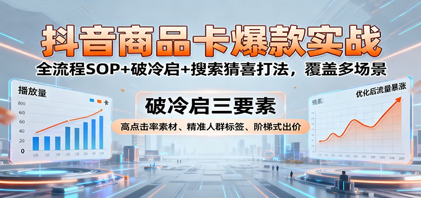 抖音商品卡爆款实战:全流程SOP+破冷启+搜索猜喜打法,覆盖多场景-大米网创