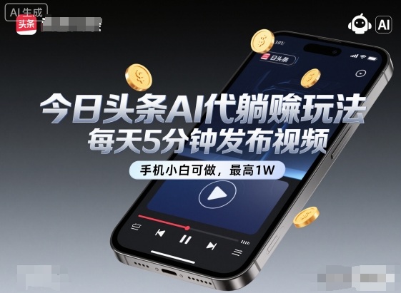 今日头条AI代躺賺玩法，每天5分钟发布视频，手机小白可做，最高1W+-大米网创