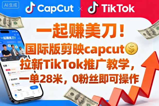 一起賺美刀！国际版剪映capcut拉新TikTok推广教学，一单28米，0粉丝即可操作（附推广入口和教学）-大米网创