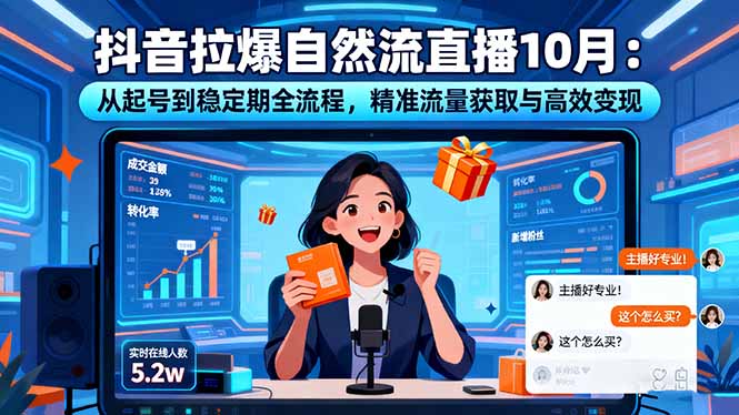 抖音拉爆自然流直播10月:从起号到稳定期全流程,精准流量获取与高效变现-大米网创