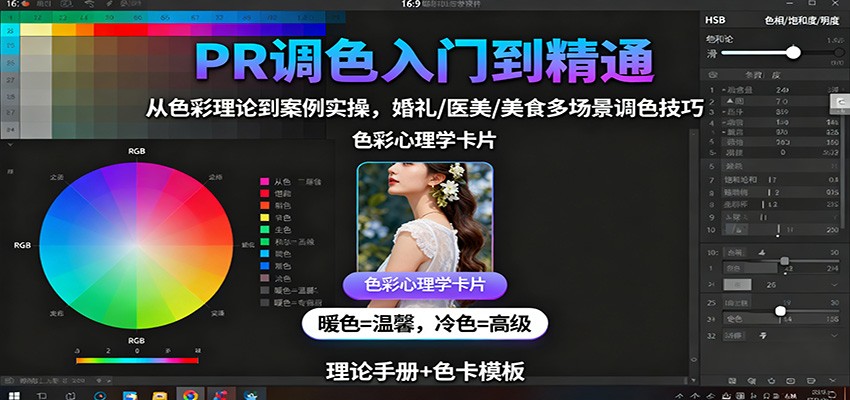 PR调色入门到精通:从色彩理论到案例实操,婚礼/医美/美食多场景调色技巧-大米网创