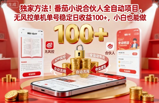 独家方法!番茄小说合伙人全自动挂G项目,无风控单机单号稳定日收益100+,小白也能做-大米网创