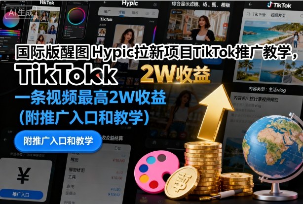 国际版醒图Hypic拉新项目TikTok推广教学,一条视频最高2W收益(附推广入口和教学)-大米网创
