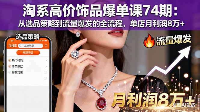 淘系高价饰品爆单课74期：从选品策略到流量爆发的全流程，单店月利润8万+-大米网创