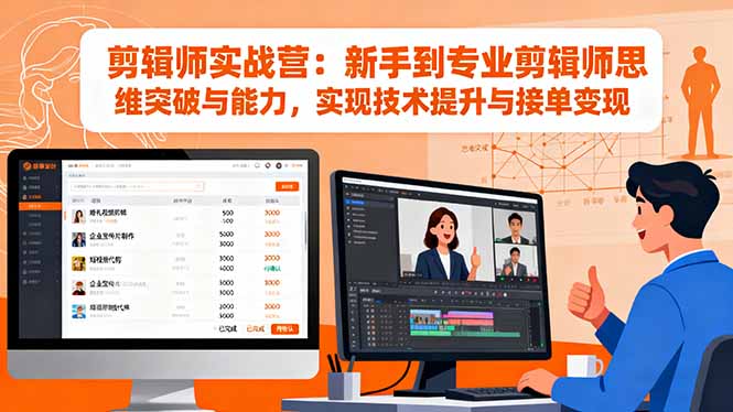 剪辑师实战营:新手到专业剪辑师思维突破与能力,实现技术提升与接单变现-大米网创