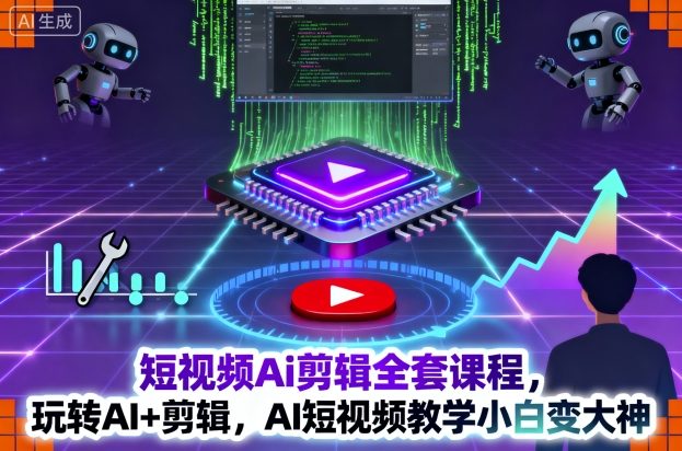 短视频Ai剪辑全套课程,玩转AI+剪辑,AI短视频教学小白变大神-大米网创