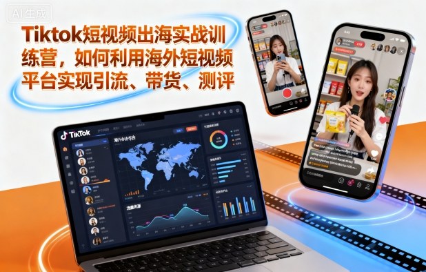 Tiktok短视频出海实战训练营,如何利用海外短视频平台实现引流、带货、测评-大米网创