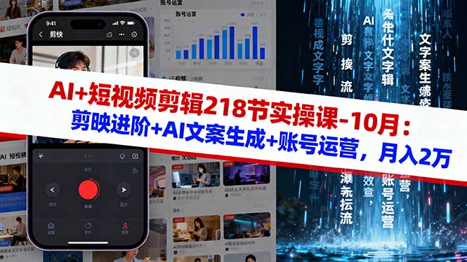 AI+短视频剪辑218节实操课-10月：剪映进阶+AI文案生成+账号运营，月入2万-大米网创