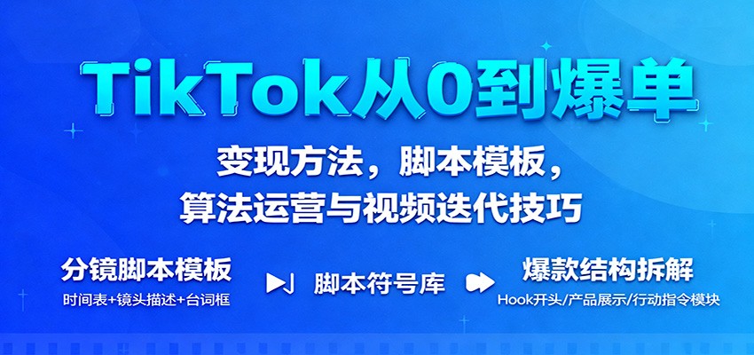 TikTok从0到爆单:变现方法,脚本模板,算法运营与视频迭代技巧-大米网创