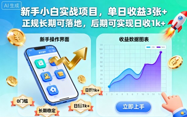 新手小白实战项目,单日收益3张+,正规长期可落地,后期可实现日收1k+-大米网创