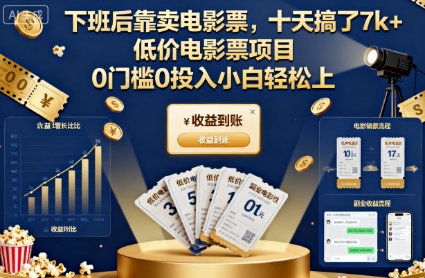下班后靠卖电影票,十天搞了7k+,低价电影票项目,0门槛0投入小白轻松上手-大米网创