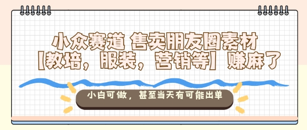 小众赛道售卖朋友圈素材【教培，服装，营销等】賺麻了，小白可做，甚至当天有可能出单-大米网创