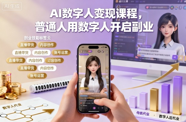 AI数字人变现课程,普通人用数字人开启副业-大米网创