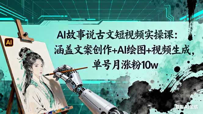 AI故事说古文短视频实操课：涵盖文案创作+AI绘图+视频生成，单号月涨粉10w-大米网创