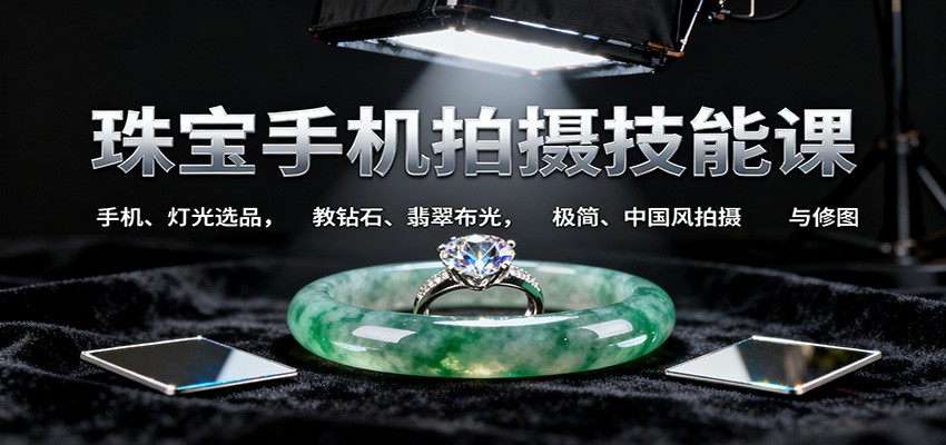 珠宝手机拍摄技能课:手机、 灯光选品,教钻石、翡翠布光,极简、中国风拍摄与修图-大米网创
