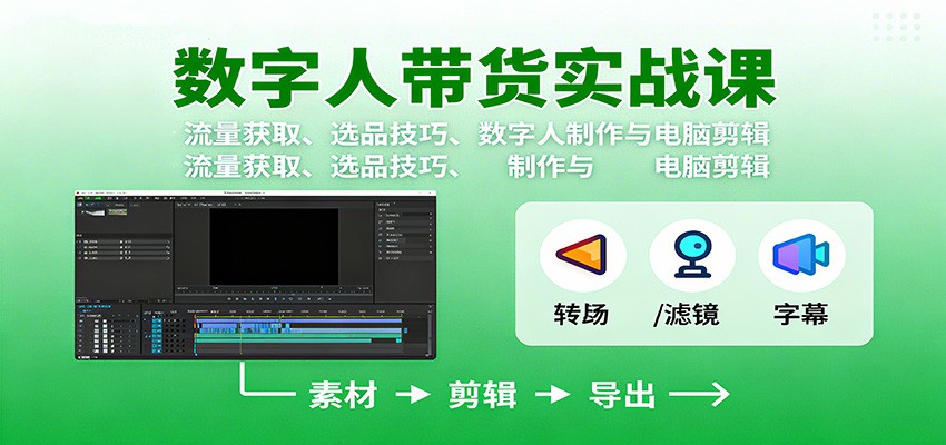 数字人变现实战课：流量获取、选品技巧、数字人制作与电脑剪辑-大米网创