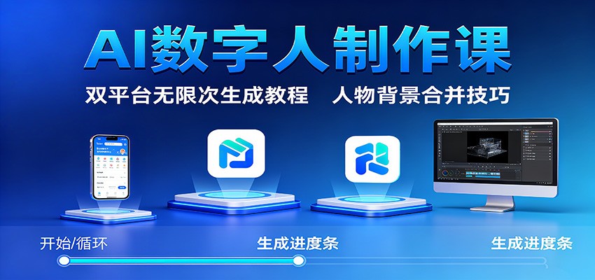 AI数字人制作课:双平台无限次生成教程,人物背景合并技巧-大米网创