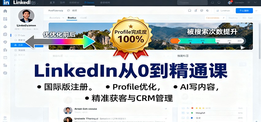 LinkedIn从0到精通课:国际版注册,Profile优化,AI写内容,精准获客与CRM管理-大米网创