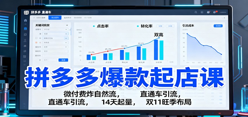 拼多多爆款起店课:微付费炸自然流,直通车引流,14天起量,双11旺季布局-大米网创