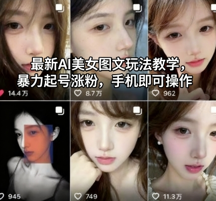 最新AI美女图文玩法教学，暴力起号涨粉，手机即可操作-大米网创