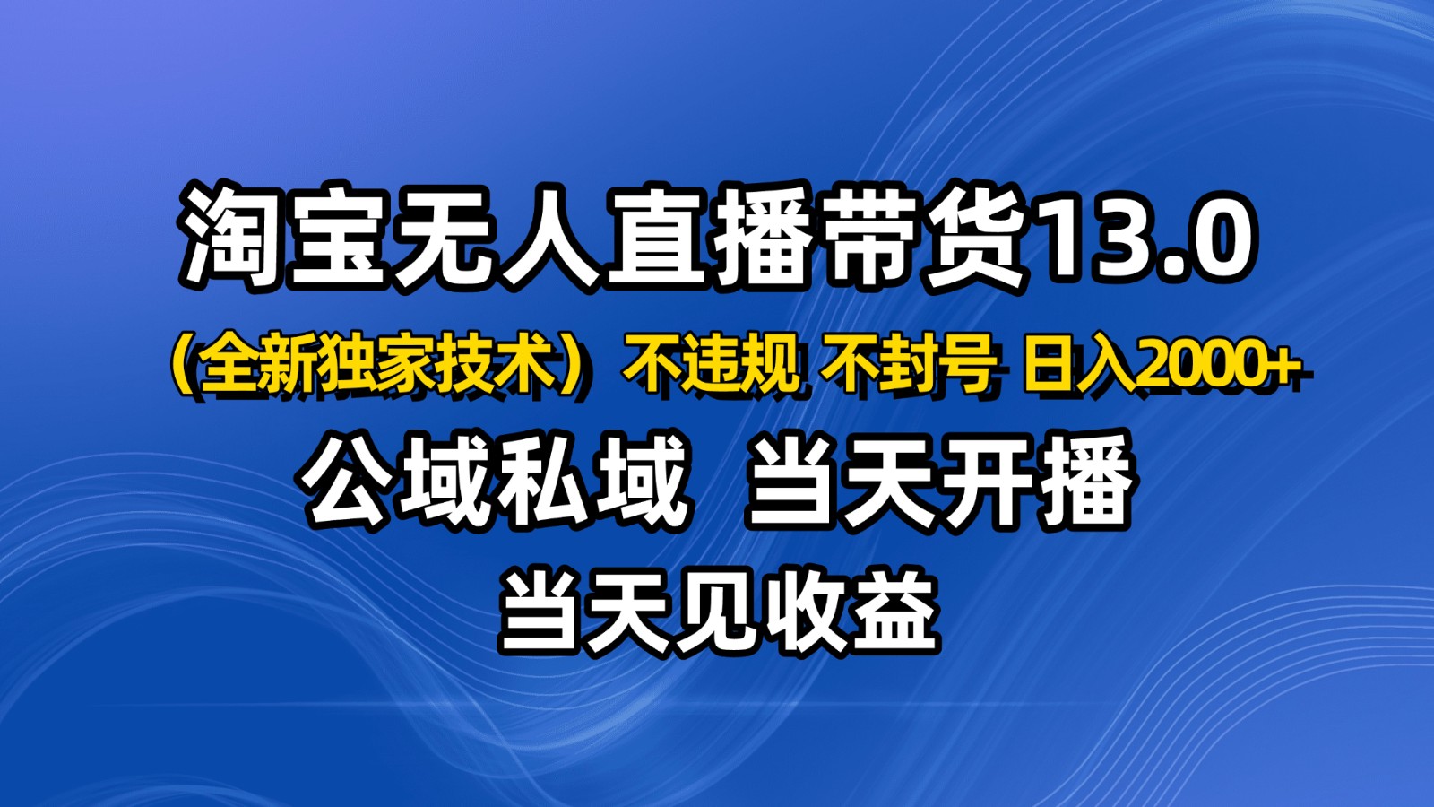 淘宝无人直播13.0,公域私域技术,不封号,不违规 布局下半年旺季赛道,日入2000+-大米网创