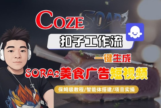 Coze扣子智能体工作流一键生成“SORA2美食广告“短视频,全流程保姆级教学-大米网创
