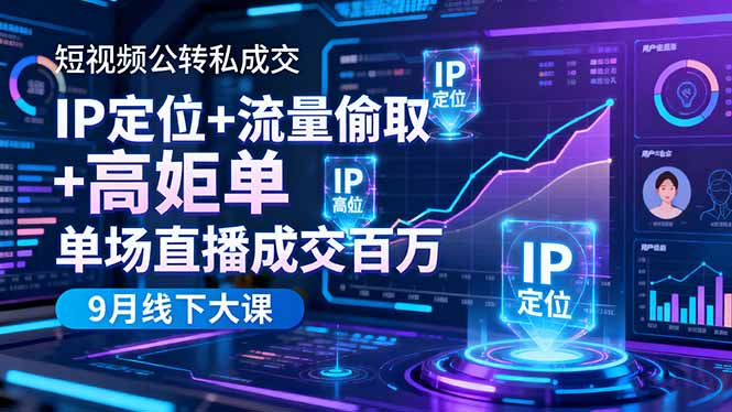 短视频公转私成交9月线下大课，IP定位+流量偷取+高客单，单场直播成交百万-大米网创