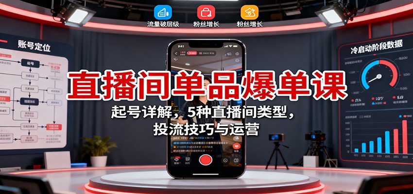 直播间单品爆单课:起号详解,5种直播间类型,投流技巧与运营-大米网创