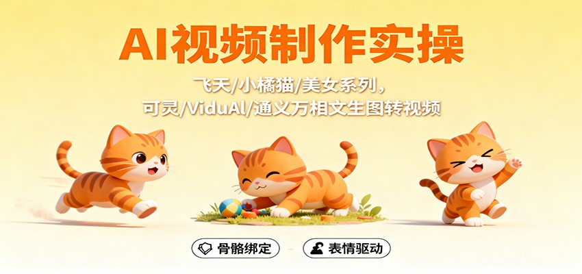 AI视频制作实操,飞天/小橘猫/美女系列,可灵/ViduAl/通义万相文生图转视频-大米网创