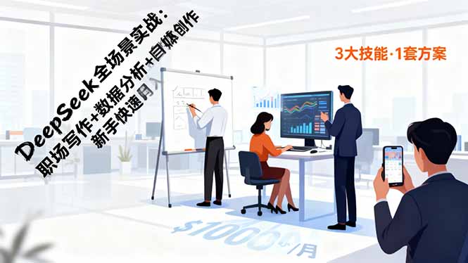 DeepSeek全场景实战:职场写作+数据分析+自媒体创作,新手快速月入过万-大米网创