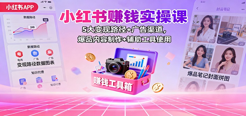 小红书赚钱实操课:5大变现路径+广告渠道,爆品内容制作+辅助工具使用-大米网创