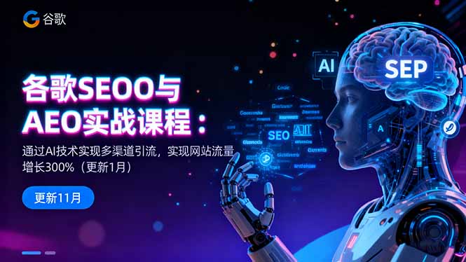 谷歌SEO与AEO实战课程:通过AI技术实现多渠道引流,实现网站流量增长300%-大米网创