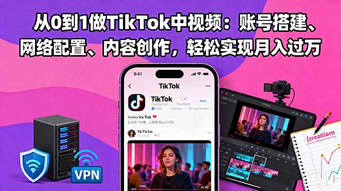 从0到1做TikTok中视频：账号搭建、网络配置、内容创作，轻松实现月入过万-大米网创