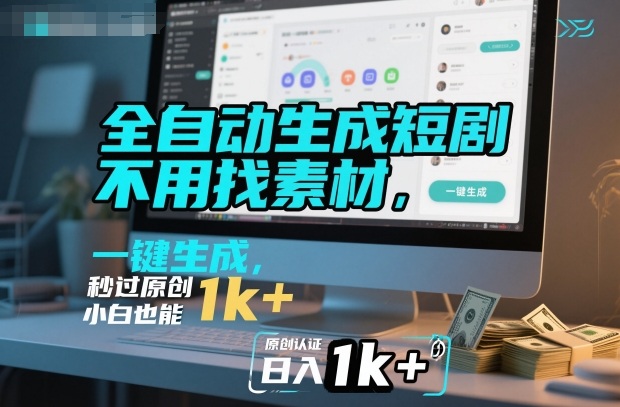 全自动生成短剧，不用找素材，不用剪辑，一键生成，秒过原创，小白也能轻松日入1k+-大米网创