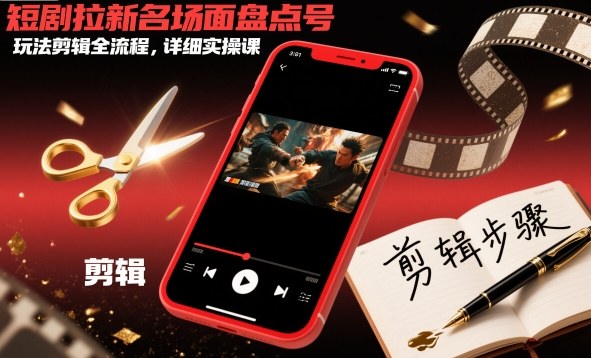 短剧拉新名场面盘点号玩法剪辑全流程,详细实操课-大米网创
