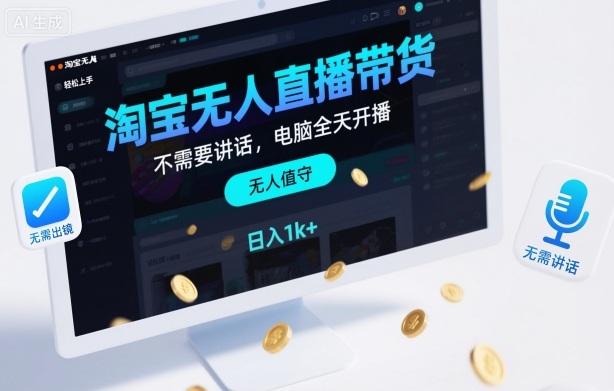 淘宝无人直播带货,不需要出镜,不需要讲话,电脑全天开播,轻松上手,日入1k+-大米网创