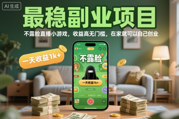 最稳副业项目，不露脸直播小游戏，收益高无门槛，一天收益1k+，在家就可以自己创业-大米网创