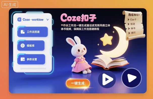 Coze扣子工作流一键生成童话皮克斯风格立体书视频，保姆级工作流搭建教程-大米网创