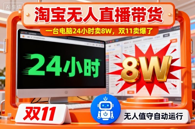 淘宝无人直播带货,一台电脑214小时卖8W,双11卖爆了-大米网创