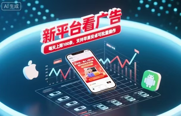 新台看广告,养好机一条5毛到5块,单机日入30到100,支持苹果安卓,可批量操作。-大米网创