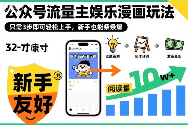 公众号流量主娱乐漫画玩法,只需3步即可轻松上手,新手也能条条爆-大米网创