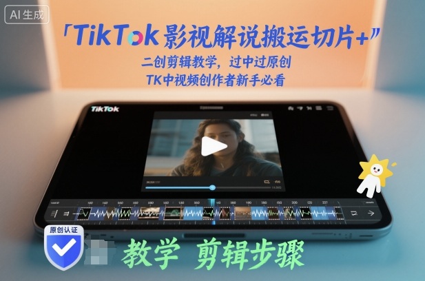 TikTok影视解说搬运切片+二创剪辑教学,过中过原创,TK中视频创作者新手必看-大米网创