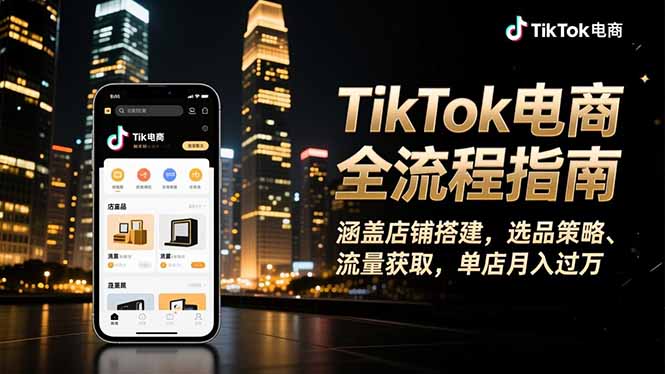 TikTok电商全流程指南,涵盖店铺搭建、选品策略、流量获取,单店月入过万-大米网创