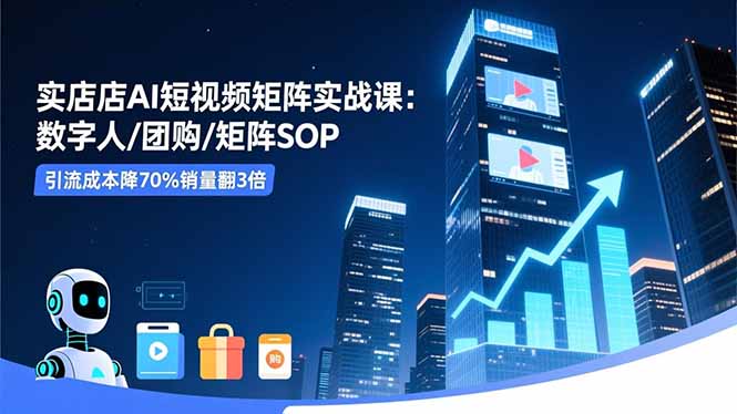 实体店AI短视频矩阵实战课：数字人/团购/矩阵SOP，引流成本降70%销量翻3倍-大米网创