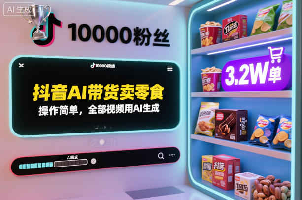 抖音AI带货卖零食,操作简单,全部视频用AI生成,一万粉丝,卖了3.2W单-大米网创